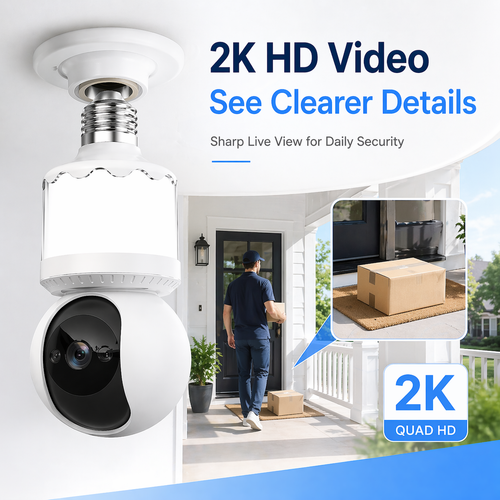 Bulb Cam — 2K HD Light Bulb Security Camera, 24/7 MicroSD Recording, Color Night Vision, Optional Advanced AI Subscription for Pet/Package/Person Detection, Dimmable LED, Color Night Vision, 2-Way Audio