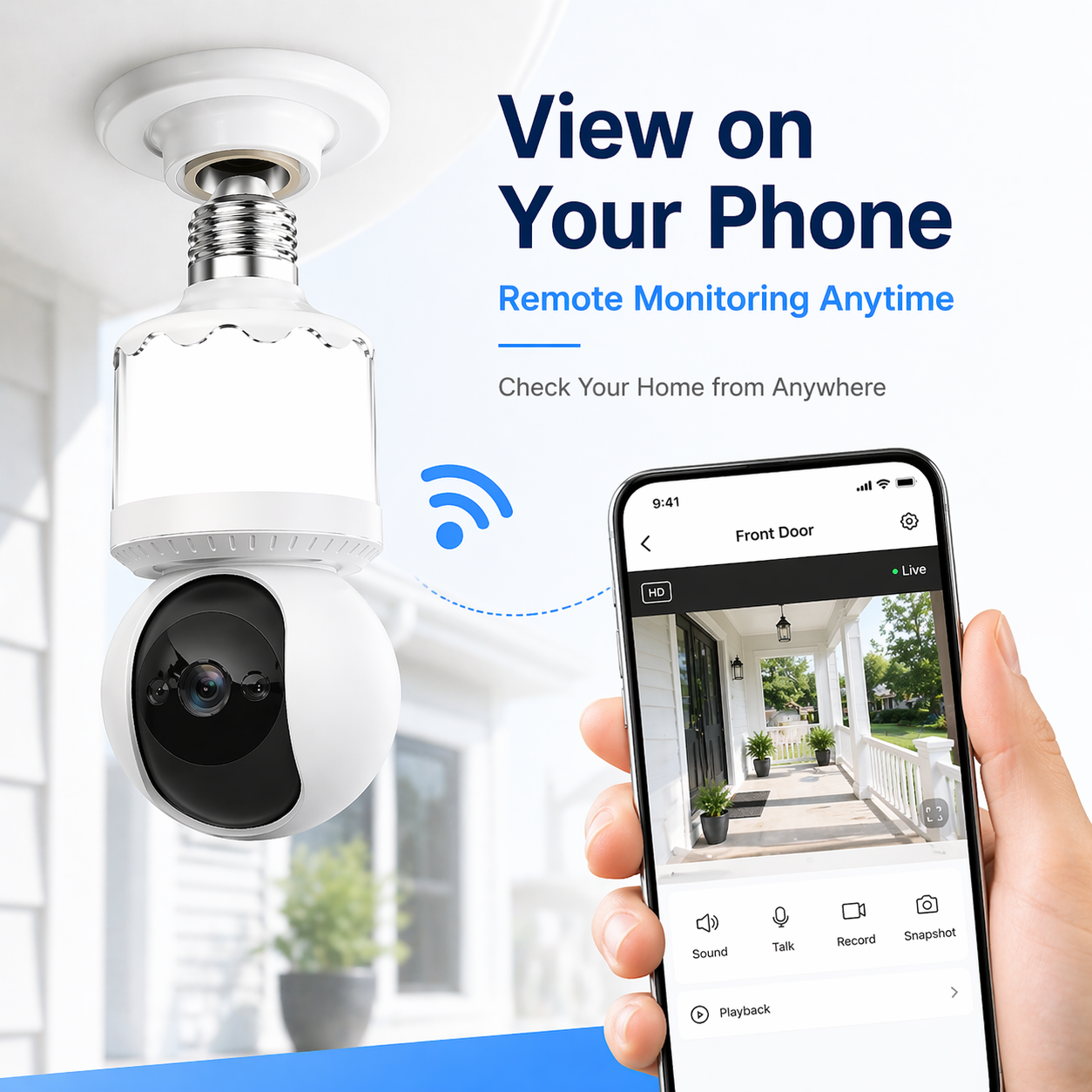 Bulb Cam — 2K HD Light Bulb Security Camera, 24/7 MicroSD Recording, Color Night Vision, Optional Advanced AI Subscription for Pet/Package/Person Detection, Dimmable LED, Color Night Vision, 2-Way Audio