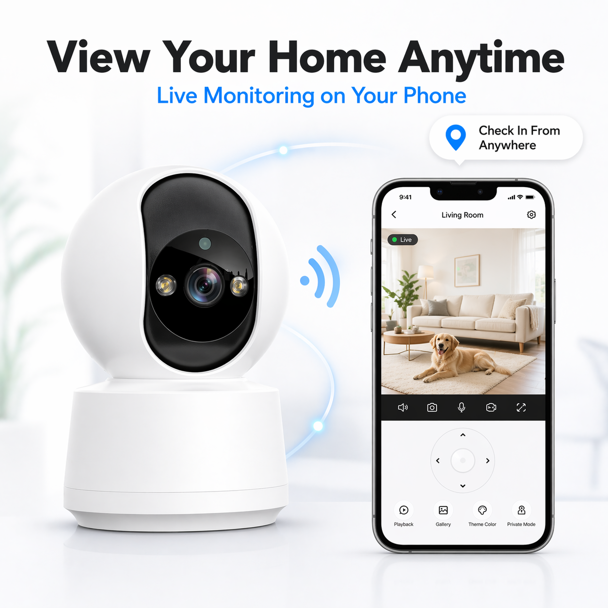 2K WiFi Pan Tilt Home Security Camera, Smart Motion Tracking, Two-Way Audio, Full Color Night Vision, Wireless Indoor House Monitoring Camera for Baby & Pet