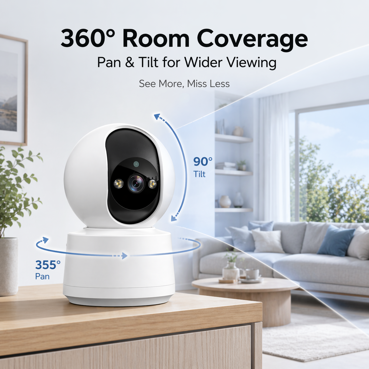 2K WiFi Pan Tilt Home Security Camera, Smart Motion Tracking, Two-Way Audio, Full Color Night Vision, Wireless Indoor House Monitoring Camera for Baby & Pet