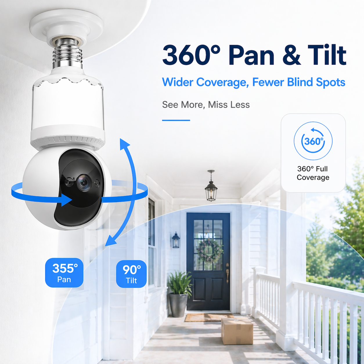 Bulb Cam — 2K HD Light Bulb Security Camera, 24/7 MicroSD Recording, Color Night Vision, Optional Advanced AI Subscription for Pet/Package/Person Detection, Dimmable LED, Color Night Vision, 2-Way Audio