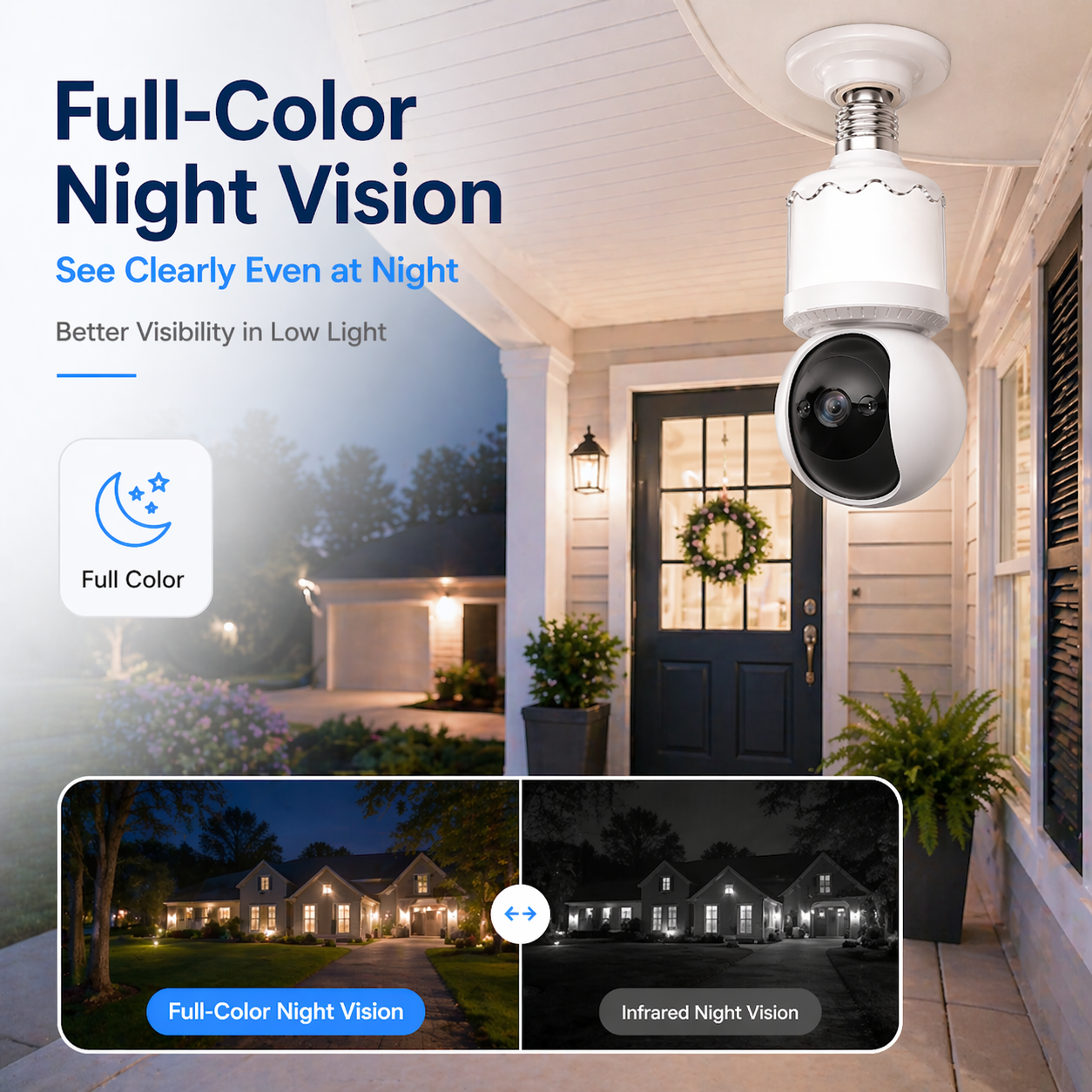 Bulb Cam — 2K HD Light Bulb Security Camera, 24/7 MicroSD Recording, Color Night Vision, Optional Advanced AI Subscription for Pet/Package/Person Detection, Dimmable LED, Color Night Vision, 2-Way Audio