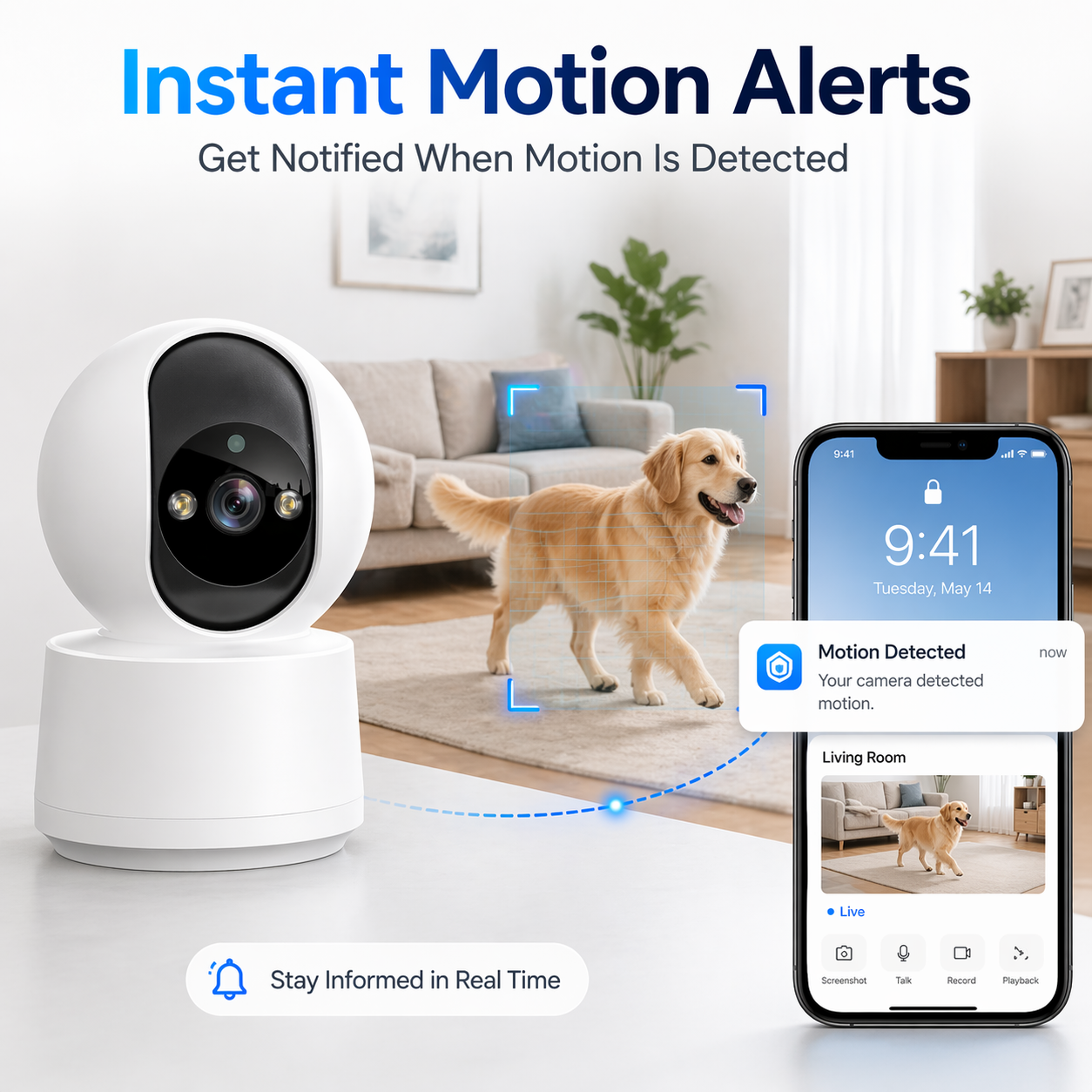 2K WiFi Pan Tilt Home Security Camera, Smart Motion Tracking, Two-Way Audio, Full Color Night Vision, Wireless Indoor House Monitoring Camera for Baby & Pet