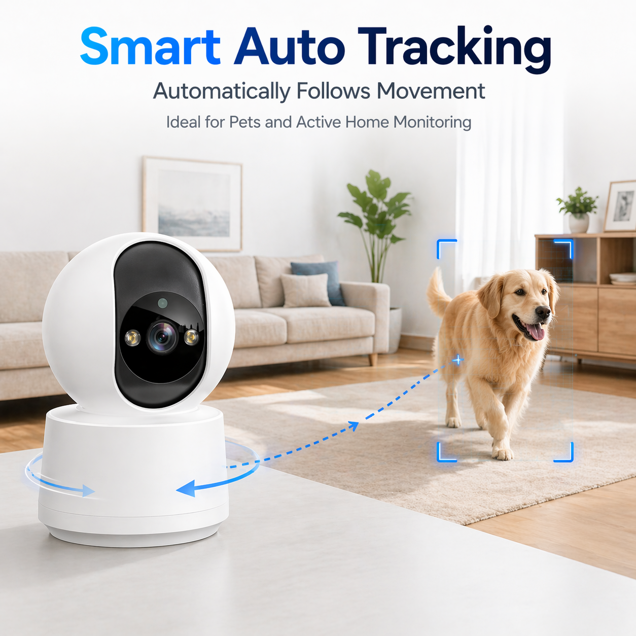 2K WiFi Pan Tilt Home Security Camera, Smart Motion Tracking, Two-Way Audio, Full Color Night Vision, Wireless Indoor House Monitoring Camera for Baby & Pet
