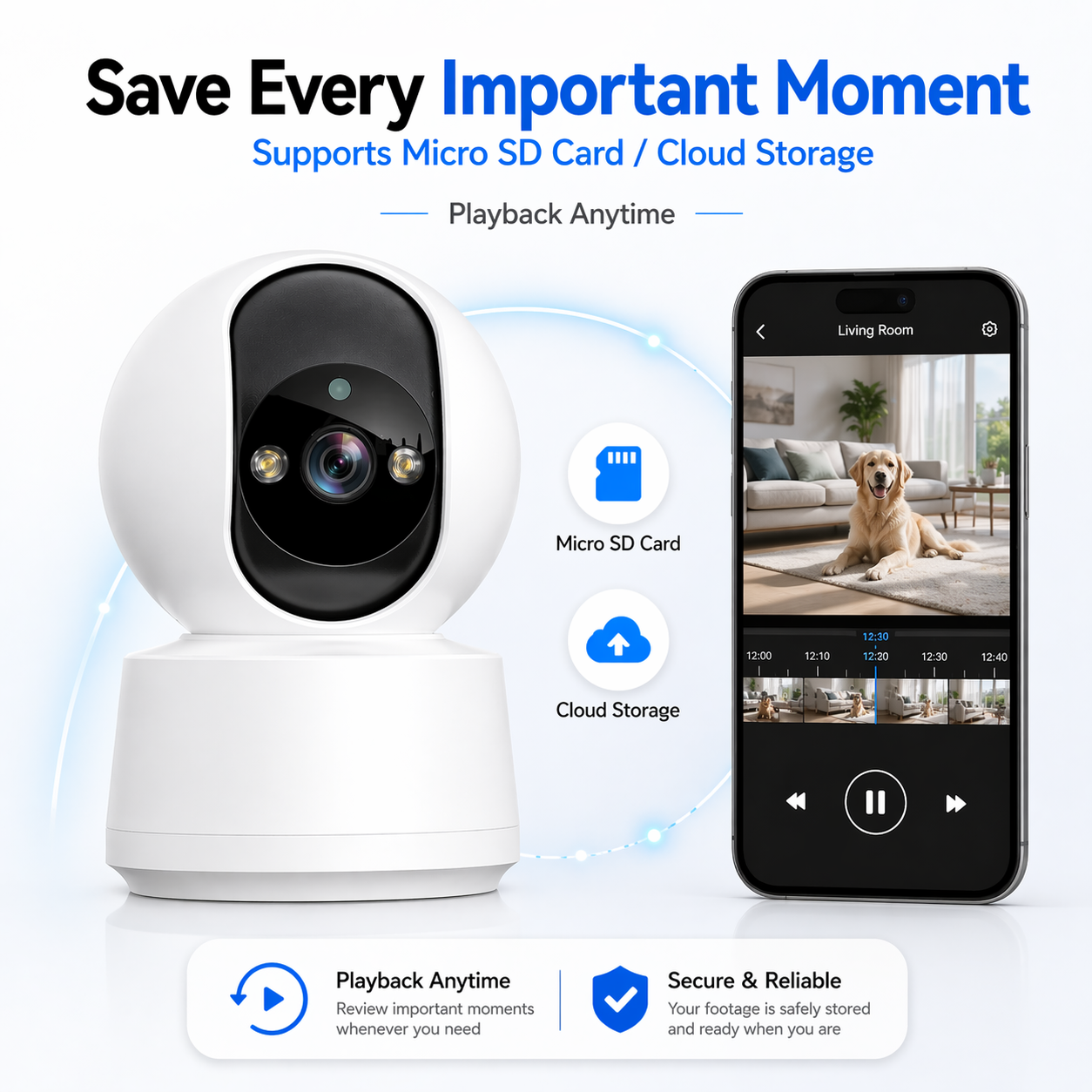 2K WiFi Pan Tilt Home Security Camera, Smart Motion Tracking, Two-Way Audio, Full Color Night Vision, Wireless Indoor House Monitoring Camera for Baby & Pet