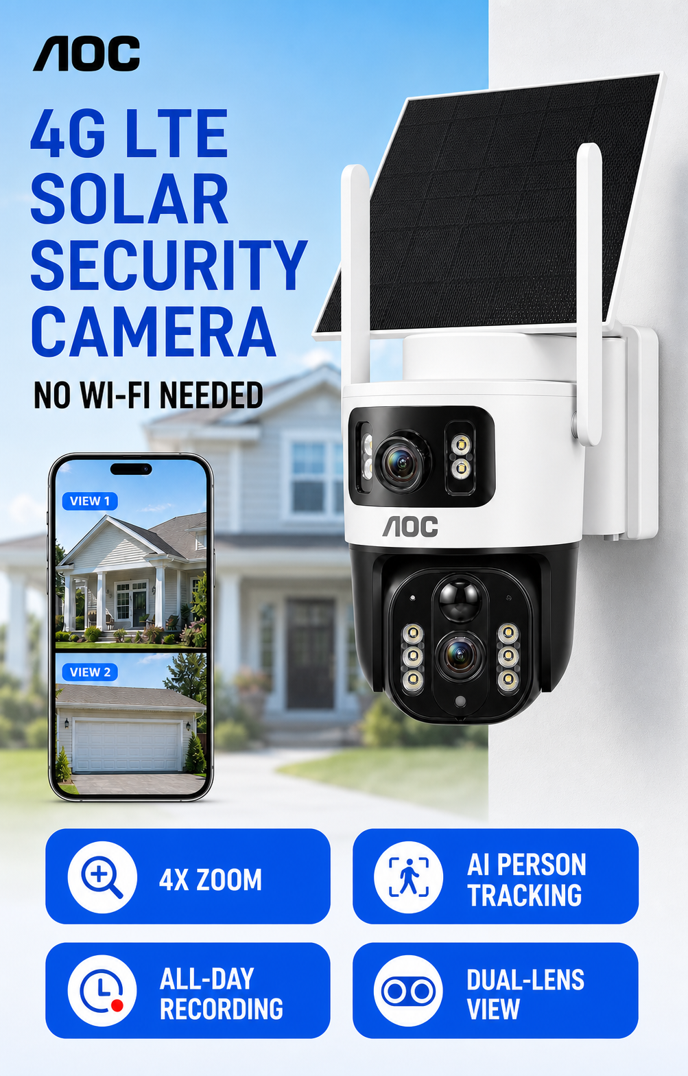 AOC 4G LTE solar security camera overview and key features